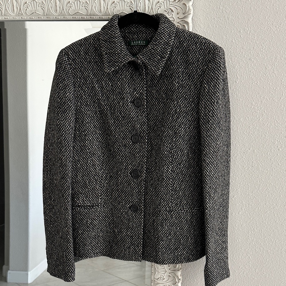 Lauren Ralph Lauren Wool Charcoal Black Tweed Blazer